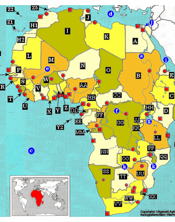 Topografiekaart Afrika landen zeeën rivieren