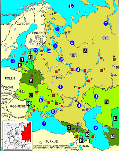 Topografiekaart Oost-Europa (Rusland, Wit-Rusland, Oekraïne, Letland)