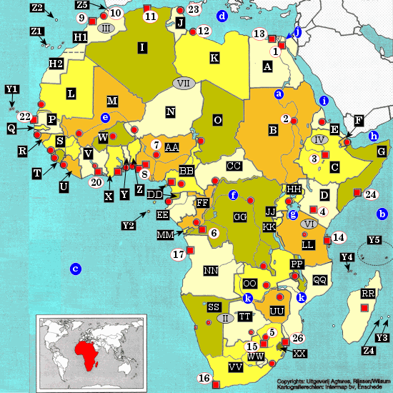 topografie blinde kaart Afrika mix (landen, hoofdsteden, zeen, meren en rivieren)