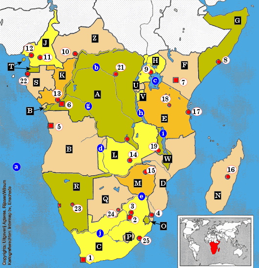 topografie blinde kaart Zuidelijk Afrika (o.a. Zuid-Afrika)