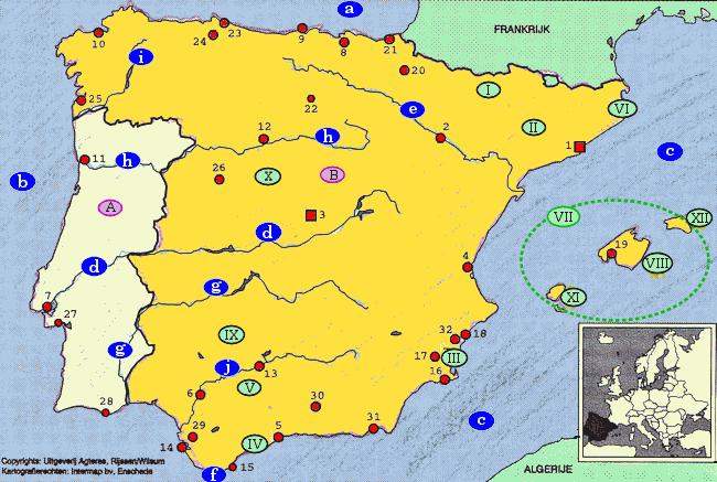 topografie blinde kaart Spanje en Portugal