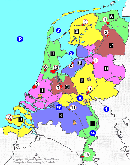 topografie blinde landkaart nederland provincies hoofsteden (klein)