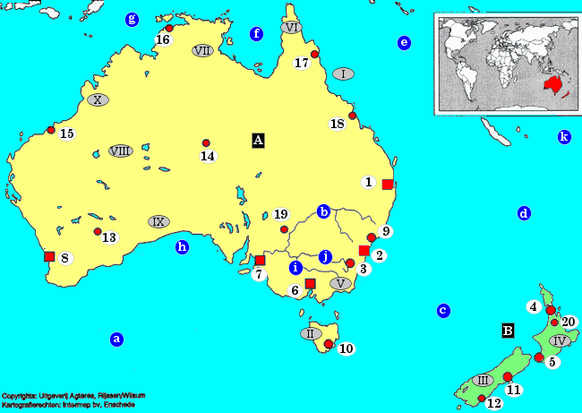 topografie blinde landkaart Oceanië - Australië en Nieuw-Zeeland