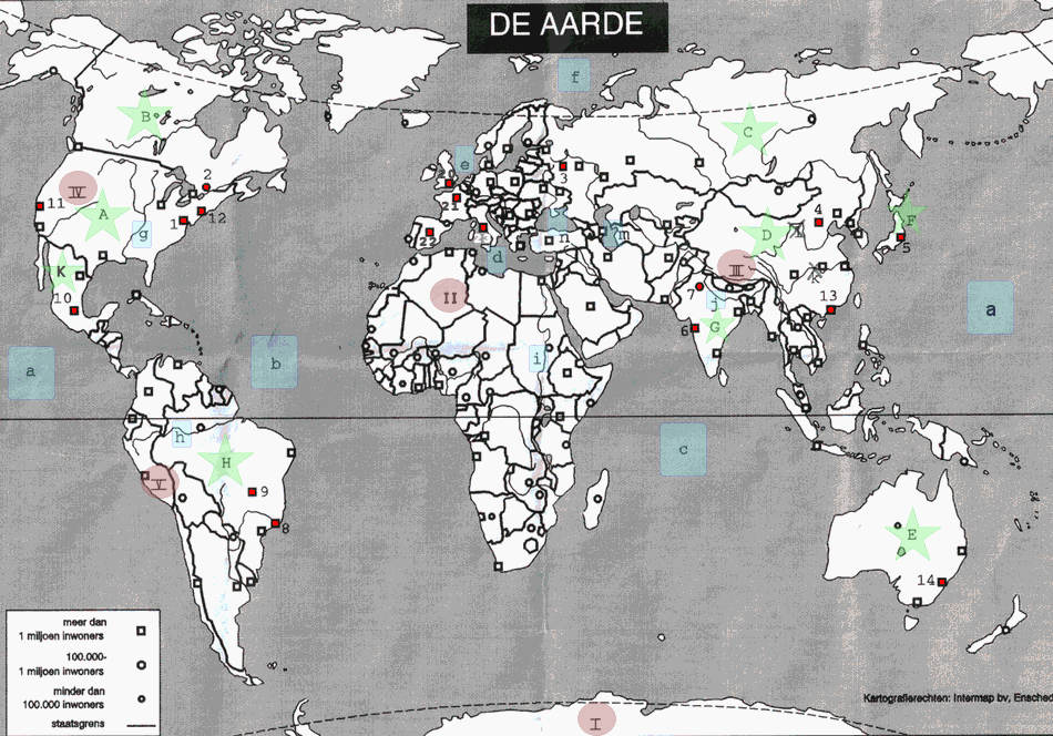 topografie blinde kaart Wereld - continenten werelddelen oceanen bergketens en steden)