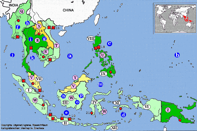 topografie blinde kaart Zuidoost-Azië (Myanmar, Thailand, Indonesië, Cambodja, Vietnam, Filipijnen)